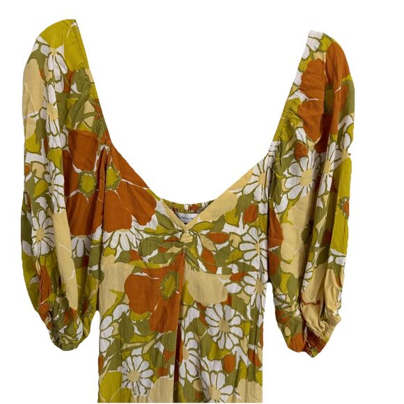 Faithfull the Brand Imane Midi Dress 2 Floral Smocked Puff Sleeve Boho NWOT - Picture 2 of 10